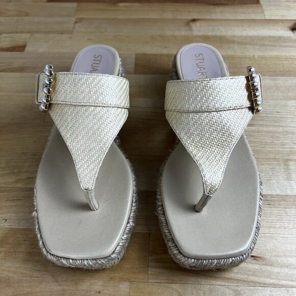 Stuart Weitzman Pearl Espadrille Platform Wedge Sandals Raffia Thong Size 5 - Picture 3 of 12